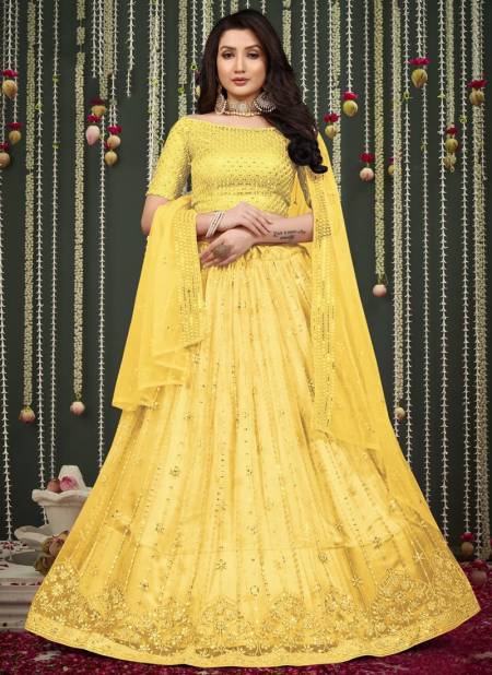 Yellow Colour Raazi Rama New Latest Designer Party Wear Butterfly Net Lehenga Choli Collection 11018-E 
